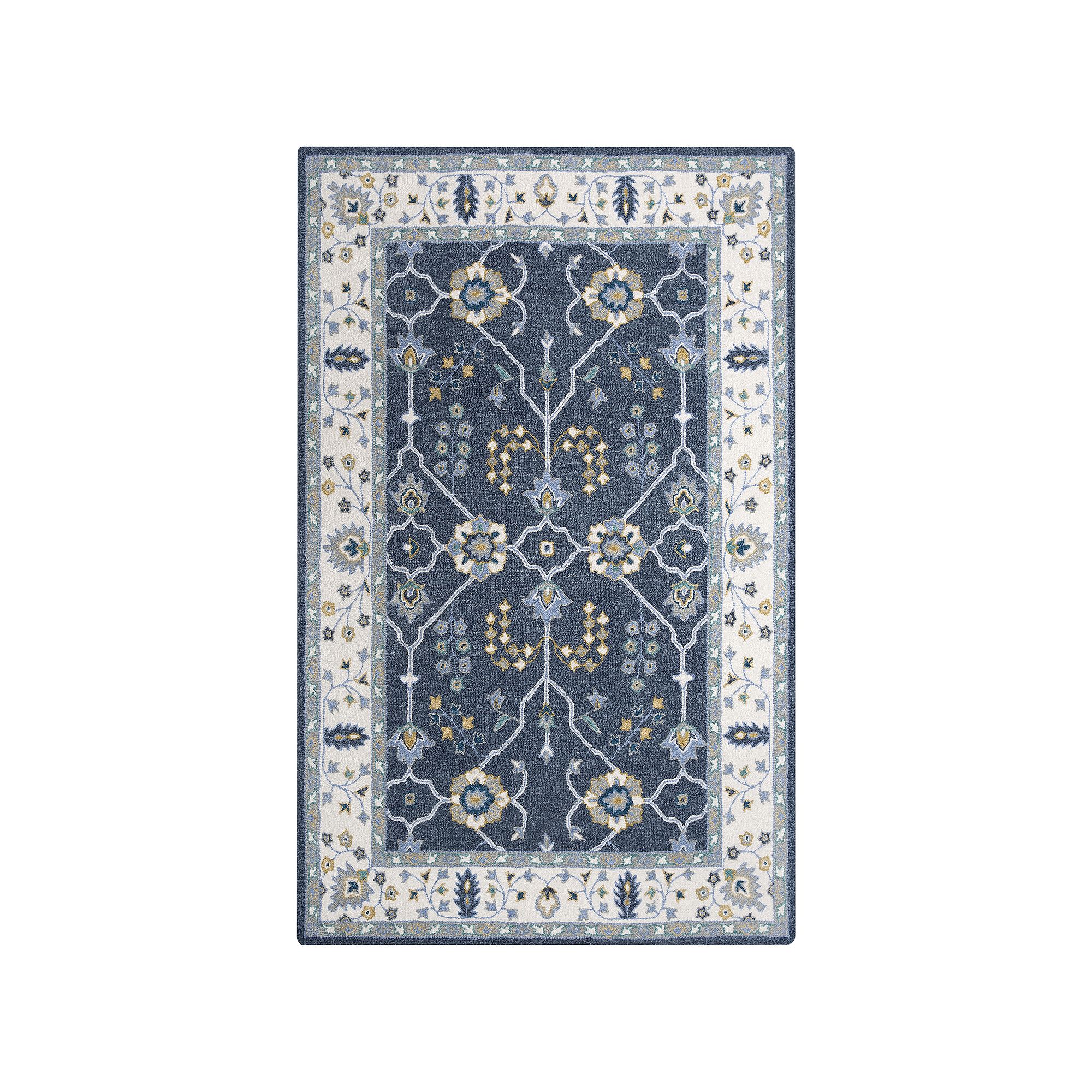 Alora Decor April Wool Rug, Dark Blue