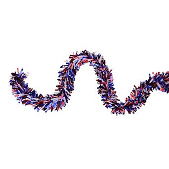 12-ft. Red, White & Blue Wide Cut Patriotic Tinsel Unlit Garland