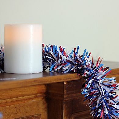12-ft. Red, White & Blue Wide Cut Patriotic Tinsel Unlit Garland
