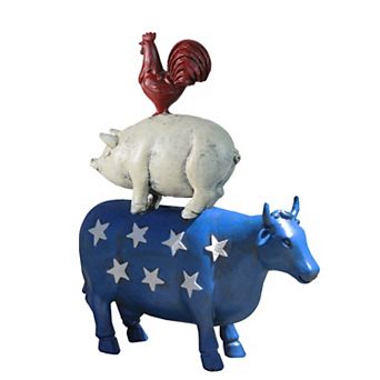 Stacked Patriotic Farm Animals Outdoor Garden Statue Table Decor
