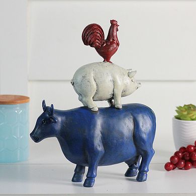 Stacked Patriotic Farm Animals Outdoor Garden Statue Table Decor
