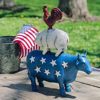 Stacked Patriotic Farm Animals Outdoor Garden Statue Table Decor