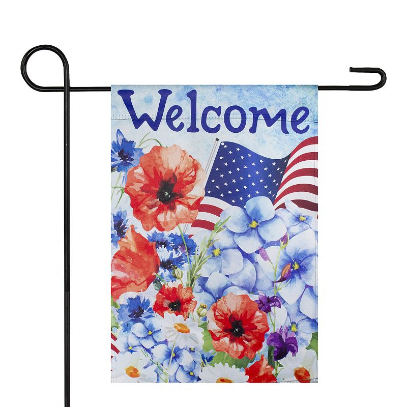 Welcome Patriotic Floral Outdoor Garden Flag, Blue