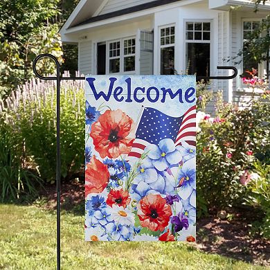 Welcome Patriotic Floral Outdoor Garden Flag