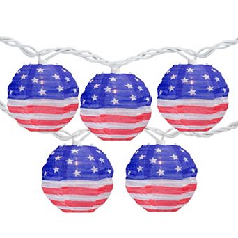 10-Bulb American Flag Paper Lantern String Lights