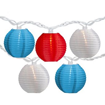 10-Bulb Red, White & Blue Paper Lantern String Lights