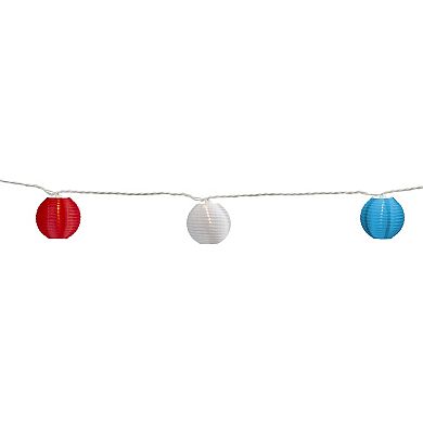 10-Bulb Red, White & Blue Paper Lantern String Lights