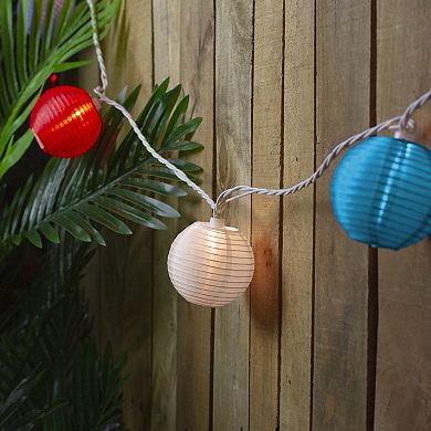 10-Bulb Red, White & Blue Paper Lantern String Lights