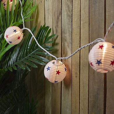 10-Bulb Red, White & Blue Star Paper Lantern String Lights