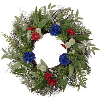 4th of July Mixed Floral Patriotic Artificial Wreath