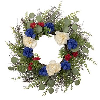 4th of July Mixed Artificial Foliage Patriotic Wreath