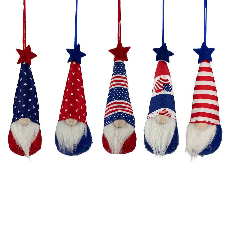Patriotic 4th of July Gnome Hanging Ornament 5-piece Set, Blue