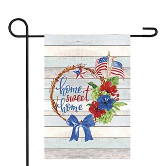 Home Sweet Home Patriotic Americana Wreath Outdoor Garden Flag 12.5 in x 18 in