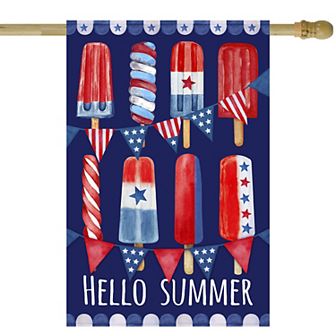 Hello Summer Patriotic Americana Popsicle Garden Flag 28 in x 40 in