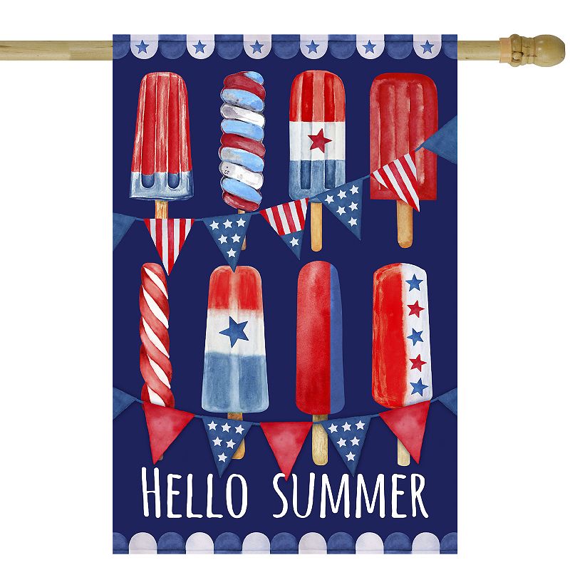 Hello Summer Patriotic Americana Popsicle Garden Flag 28-in. x 40-in., Blue