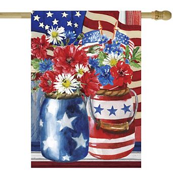 Patriotic Americana Floral Bouquet Outdoor House Flag 28 in x 40 in
