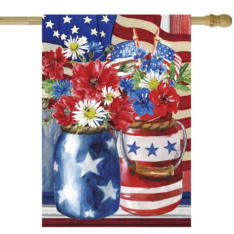 Patriotic Americana Floral Bouquet Outdoor House Flag 28-in. x 40-in., Red
