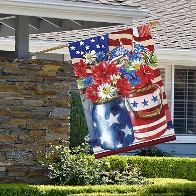 Patriotic Americana Floral Bouquet Outdoor House Flag 28-in. x 40-in.