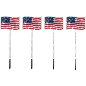 4 ct Patriotic American Flag 4th of July Pathway Marker Lawn Stakes