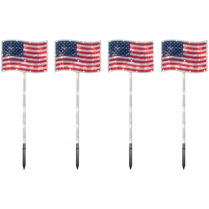 4-ct. Patriotic American Flag 4th of July Pathway Marker Lawn Stakes, Red