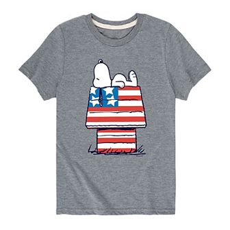 Boys 8-20 Peanuts Snoopy USA Flag House Graphic Tee