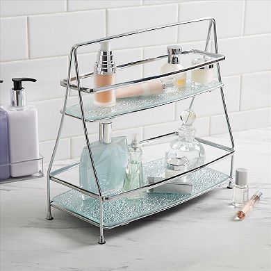 Elle Decor 2 Tier Hammered Mirror Vanity Tray Tower