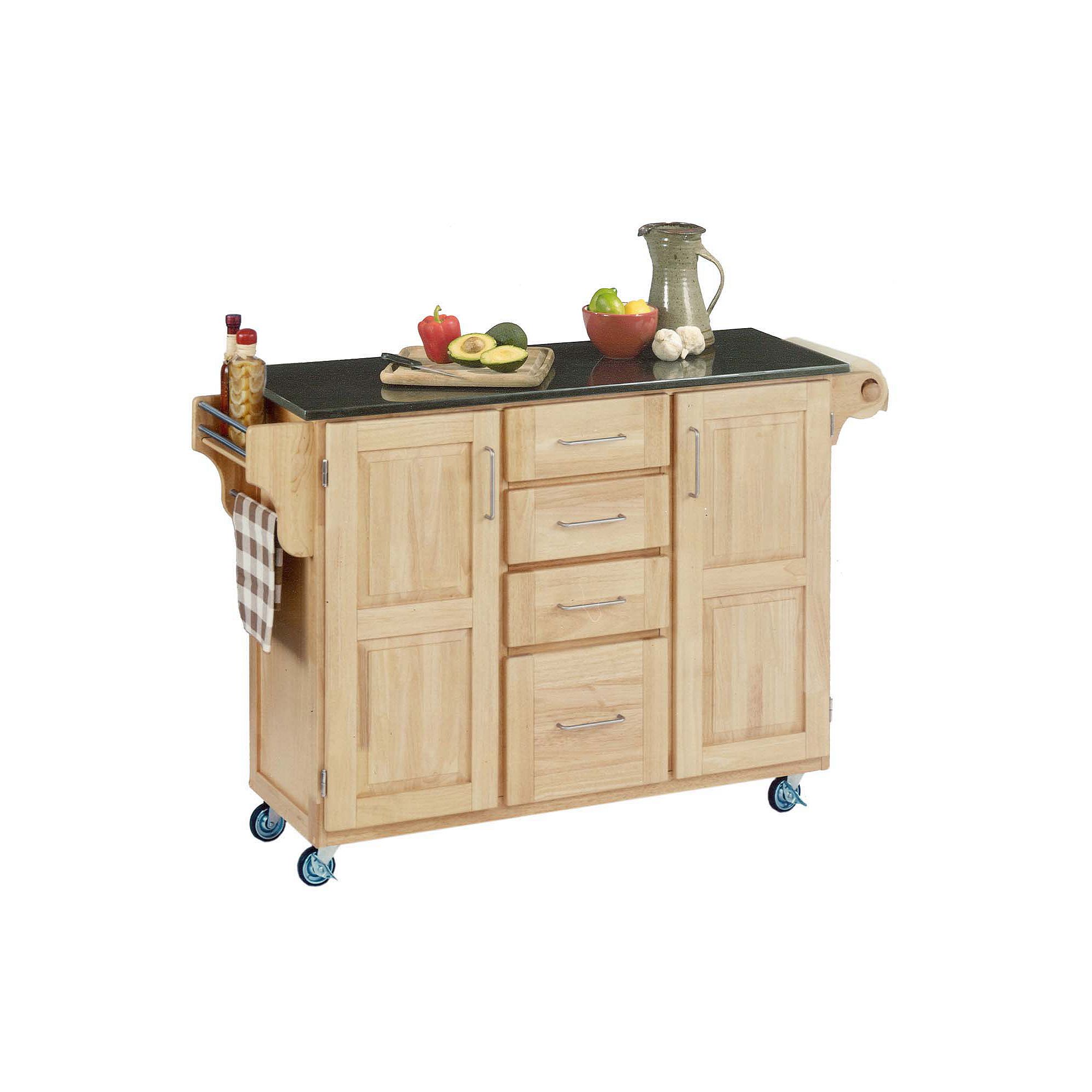 Black Granite Top Kitchen Cart, Natural