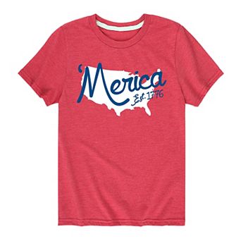Boys 8-20 Merica EST 1776 US Outline Graphic Tee