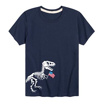 Boys 8-20 T-Rex Dinosaur Holding Flag Graphic Tee