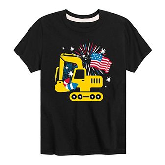 Boys 8-20 Excavator Fireworks Flag Graphic Tee
