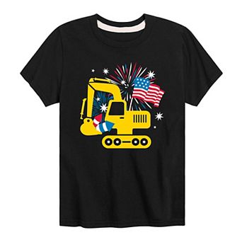 Boys 8-20 Excavator Fireworks Flag Graphic Tee