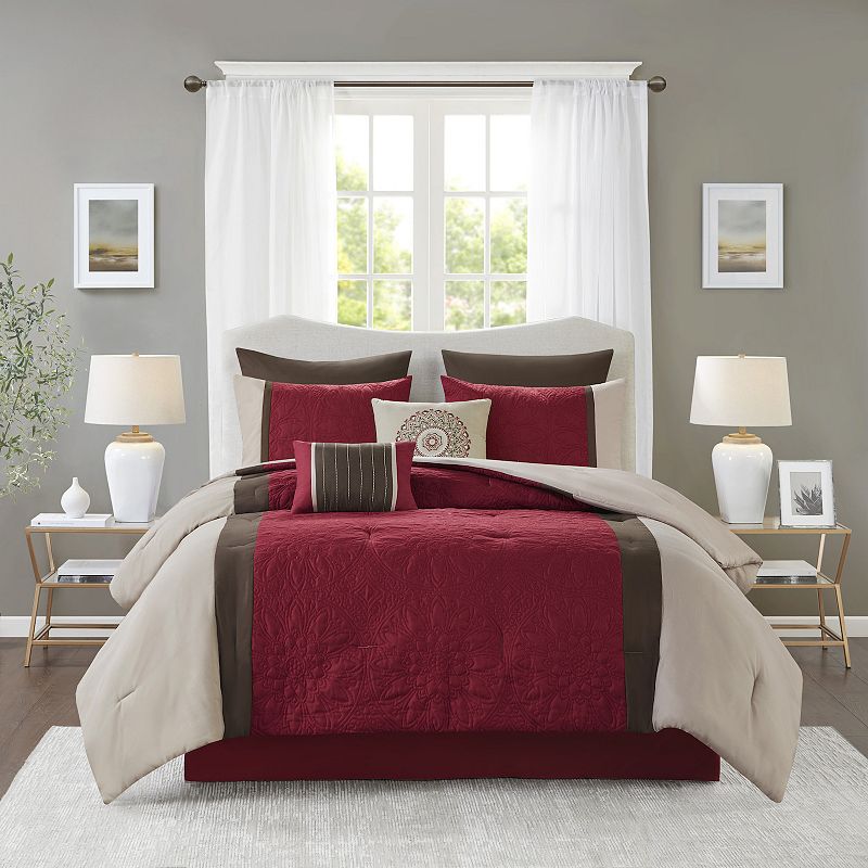 510 Design Liza Hypoallergenic Comforter Set With Decorative Pillows, Red, 