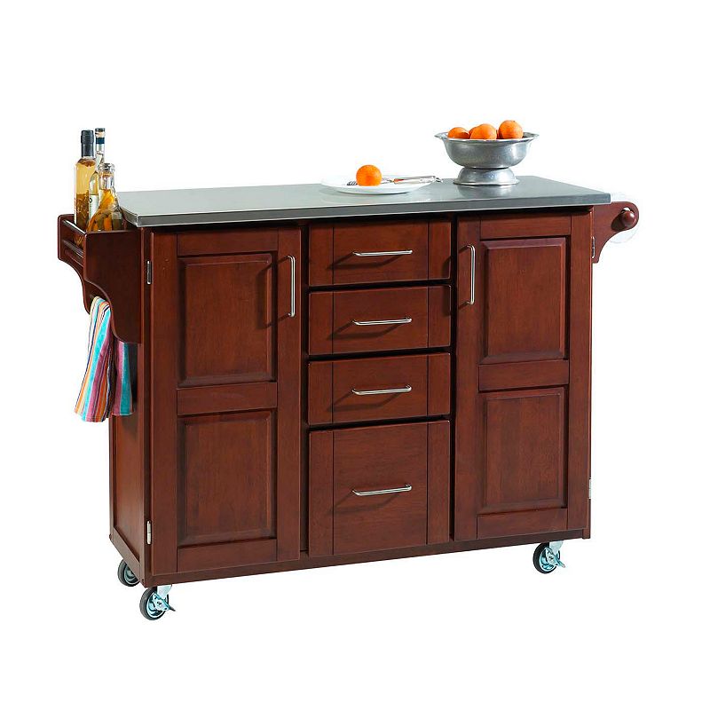 Stainless Steel-Top Kitchen Cart, Brown