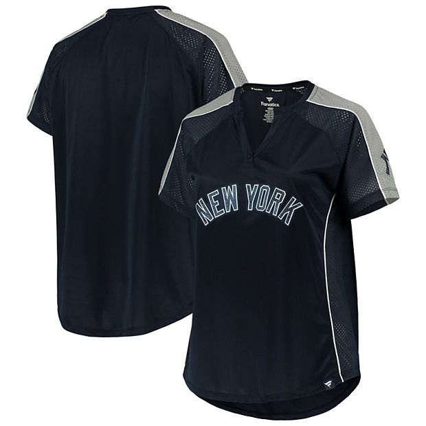 Women's Navy New York Yankees Plus Size Diva Notch Neck Raglan T-Shirt