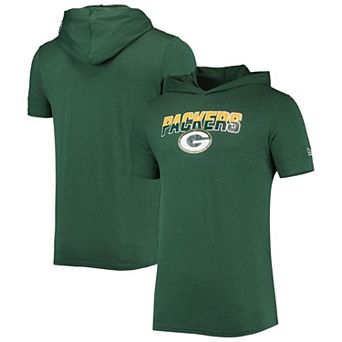 Men's New Era Heathered Green Green Bay Packers Team Brushed Hoodie T-Shirt