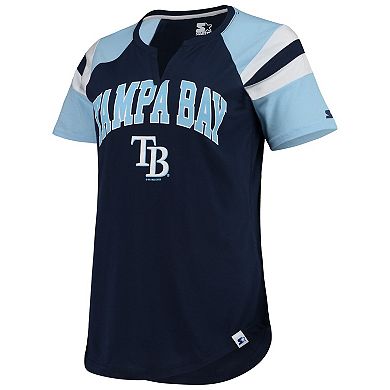 Women's Starter Navy/Light Blue Tampa Bay Rays Game On Notch Neck Raglan T-Shirt