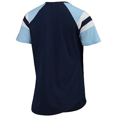 Women's Starter Navy/Light Blue Tampa Bay Rays Game On Notch Neck Raglan T-Shirt