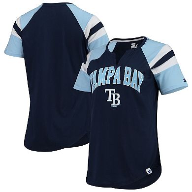 Women's Starter Navy/Light Blue Tampa Bay Rays Game On Notch Neck Raglan T-Shirt