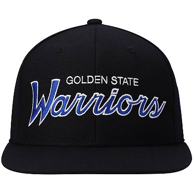 Men's Mitchell & Ness Black Golden State Warriors Hardwood Classics Script 2.0 Snapback Hat