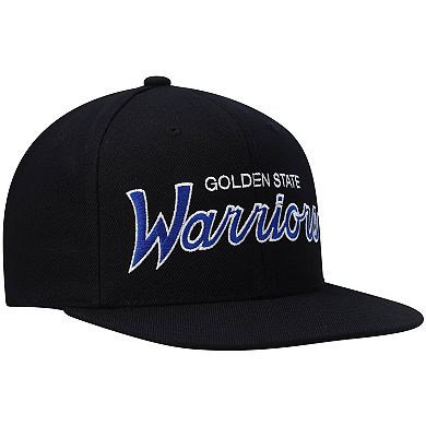 Men's Mitchell & Ness Black Golden State Warriors Hardwood Classics Script 2.0 Snapback Hat