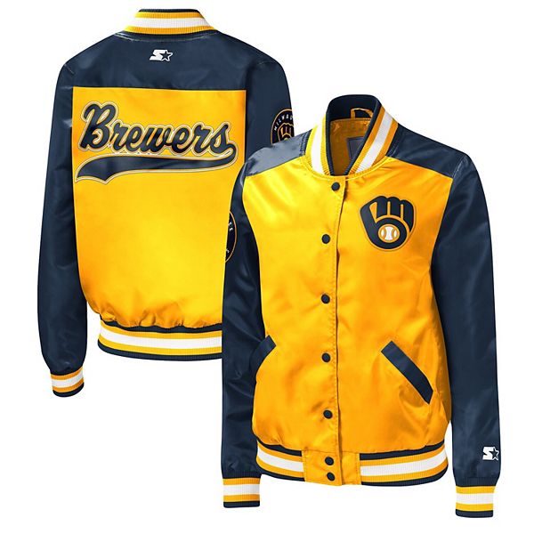 Men's Starter Royal/Gold Milwaukee Brewers Varsity Tri-Color Satin Full-Snap Jacket