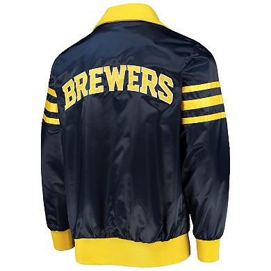 Men's Starter Navy Milwaukee Brewers The Captain II Full-Zip Varsity Jacket