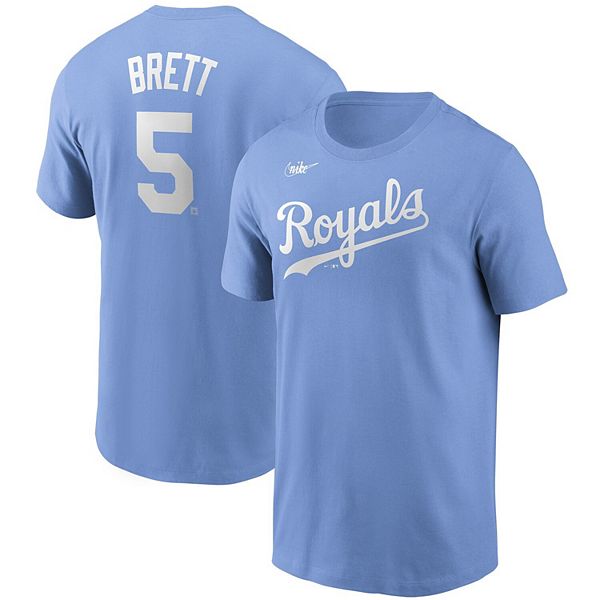 Men's Nike George Brett Light Blue Kansas City Royals Cooperstown  Collection Name & Number T-Shirt