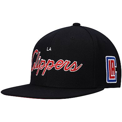 Men's Mitchell & Ness Black LA Clippers Hardwood Classics Script 2.0 Snapback Hat