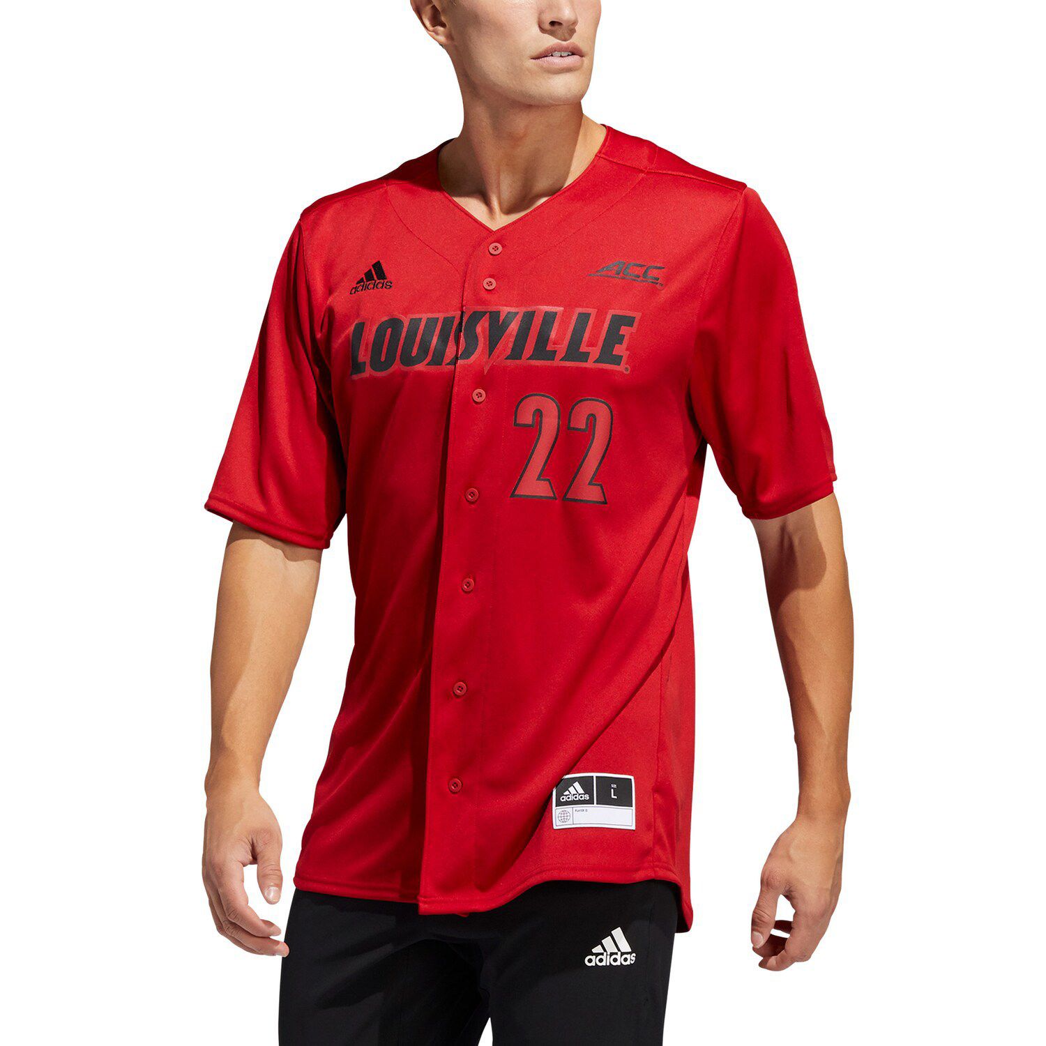Adidas Louisville Cardinals Button Up #22 Baseball Jersey Red Away