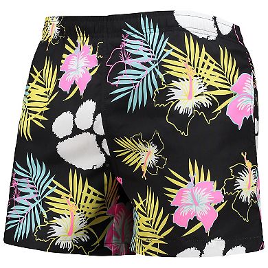 Men's FOCO Black Clemson Tigers Neon Floral Swim Trunks