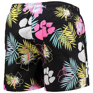 Men's FOCO Black Clemson Tigers Neon Floral Swim Trunks
