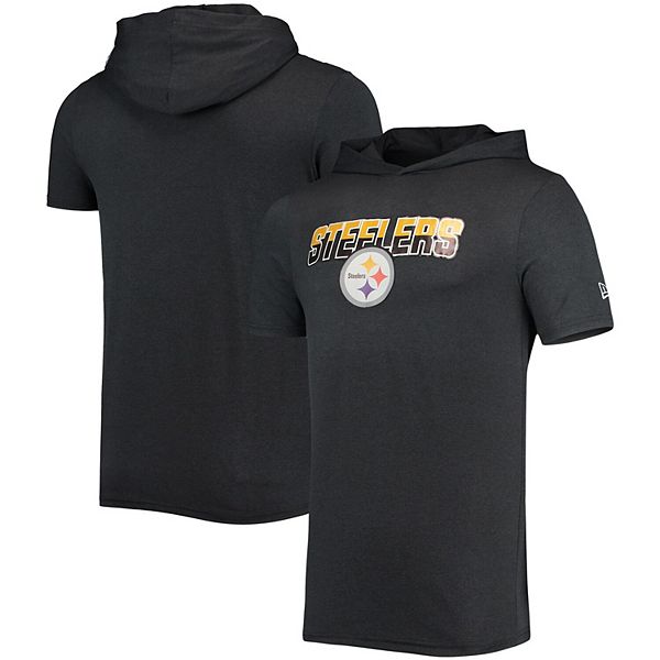 Men's New Era Heathered Black Pittsburgh Steelers Brushed Short Sleeve  Pullover Hoodie