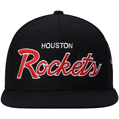 Men's Mitchell & Ness Black Houston Rockets Hardwood Classics Script 2.0 Snapback Hat