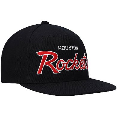 Men's Mitchell & Ness Black Houston Rockets Hardwood Classics Script 2.0 Snapback Hat